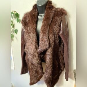 June Knit Rabbit Sweater With Leather Sleeve Oxblood Large